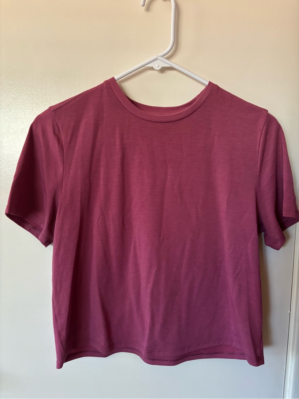 Outdoor Voices Short Sleeve Plum colored workout tee